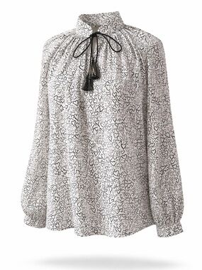 New with Tag $60 Crown & Ivy Womens White Heart Print Peasant Blouse Sz L